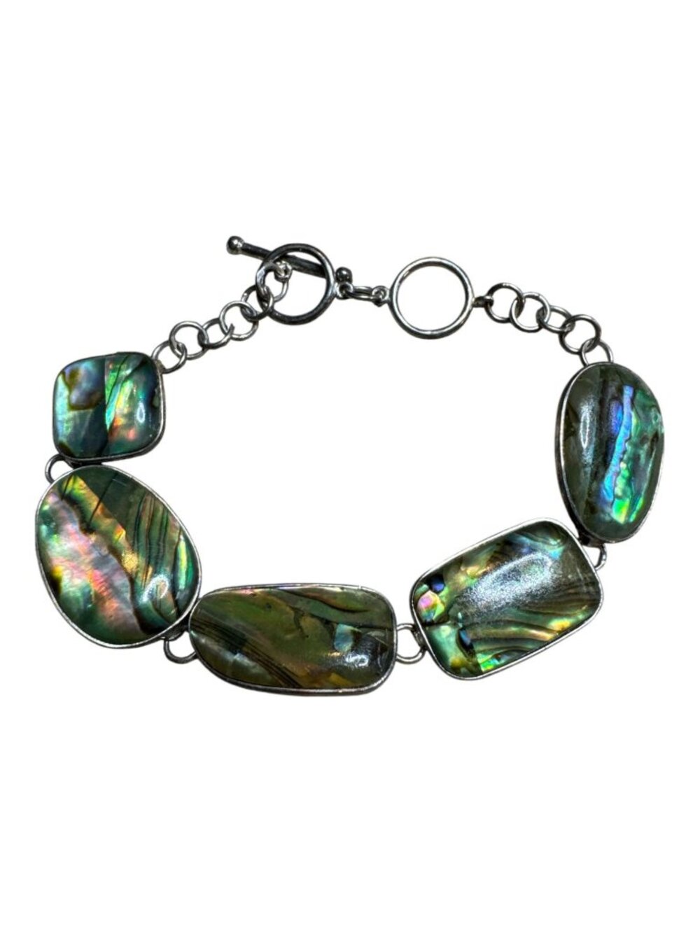 Handmade Natural Abalone Shell & Sterling Silver Bracelet Adjustable Length 7"-7